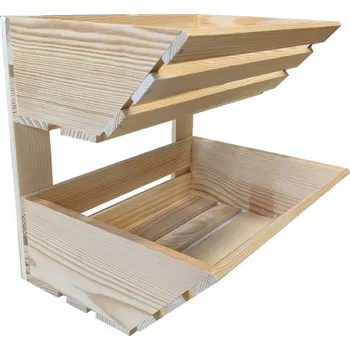 Úložný box Dřevěná dvoupatrová bedýnka nástěnná na ovoce / zeleninu / drobnosti, 30x13x40 cm
