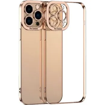 Pouzdro na mobilní telefon Transparentní kryt s pokovenou hranou pro iPhone 12 Pro - růžovozlatý