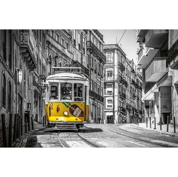 Fototapeta DIMEX | Vliesová fototapeta Žlutá tramvaj, Lisabon MS-5-2893 | 375 x 250 cm | bílá, černá, žlutá + Vliesová fototapeta na stěnu DIMEX Žlutá tramvaj, Lisabon MS52893 v rozměru 375 x 250 cm + lepidlo zdarma