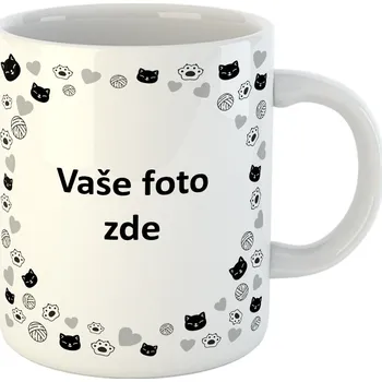 Hrneček s vlastní fotkou a kočičkami se srdíčky okolo - 330ml bílý Barva: Šedá