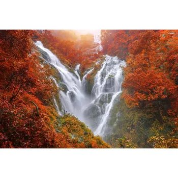 Fototapeta DIMEX | Vliesová fototapeta Vodopád Thi Lo Su MS-5-3180 | 375 x 250 cm | zelená, bílá, oranžová + Vliesová fototapeta na stěnu DIMEX Vodopád Thi Lo Su MS53180 v rozměru 375 x 250 cm + lepidlo zdarma