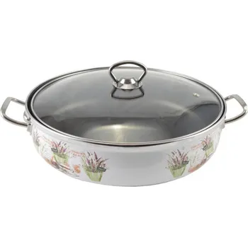 Hrnec Smaltovaný rendlík se skleněnou poklicí, průměr 30 cm LEVANDULE