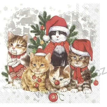 Papírový ubrousek IHR CAT MAS papírový dekorační ubrousek na découpage vánoční kočky u stromečku