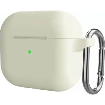 Pouzdro na mobilní telefon Silikonový ochranný obal s karabinou pro AirPods 3 - krémový