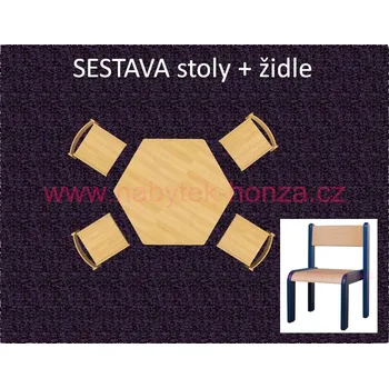 Zahradní sestava set L šestiúhelník pr.120 + 4 židle