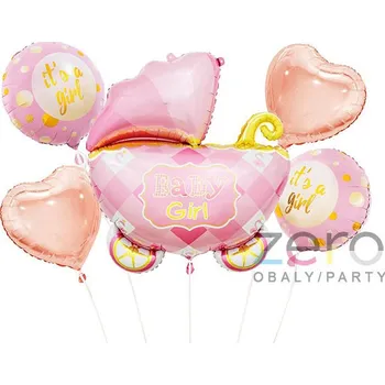 Balónek Balónky nafukovací fóliové 'kočárek' 5 ks - růžová