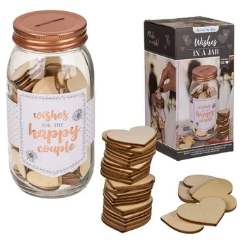 Svatební dekorace Sklenice na přání se 120 srdíčky 17 x 19 cm