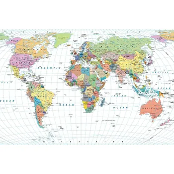 Fototapeta DIMEX | Vliesová fototapeta Podrobná mapa světa MS-5-1505 | 375 x 250 cm| zelená, modrá, bílá, žlutá, růžová + Vliesová fototapeta na stěnu DIMEX Podrobná mapa světa MS51505 v rozměru 375 x 250 cm + lepidlo zdarma