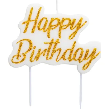 Dortová svíčka Dortová svíčka Happy Birthday zlatá s glitry 8 cm x 6 cm gi51822