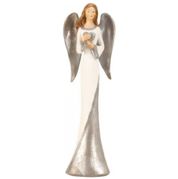 Vánoční dekorace Andělíček se srdíčkem 26 cm bílý/tmavě stříbrný