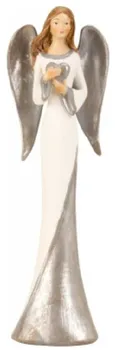 Vánoční dekorace Andělíček se srdíčkem 26 cm bílý/tmavě stříbrný