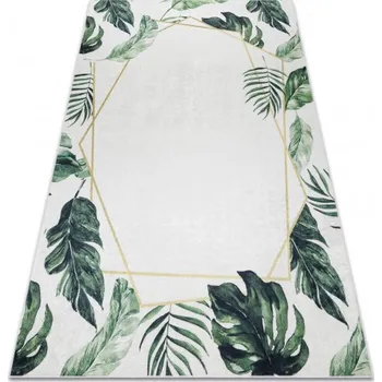 Koberec Makro Abra Kusový koberec vhodný k praní ANDRE 1168 Listí protiskluzový bílý zelený Rozměr: 80x150 cm