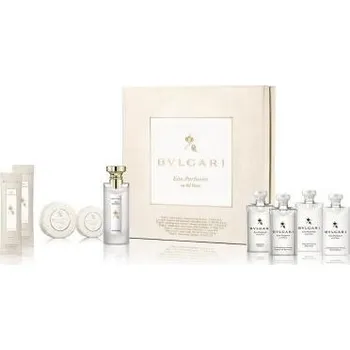 Bvlgari Bvlgari Eau Parfumée au Thé Blanc, Kolínská voda 75 ml + čistiace obrúsky 2x 12g + vlasový a sprchovací gél 75ml + vlasový Kondicionér 75ml + Tělový krém 75ml + Mýdlo 50g + Mýdlo 75g + šampón 75ml