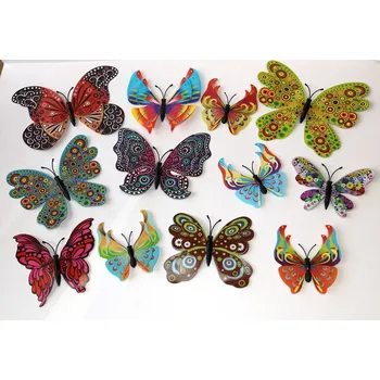 Samolepící dekorace MR 3D Motýl na zeď, barevná varianta Modern Cute - Dvojitá křídla, 12 ks, s magnetkem a lepicím kolečkem 3334