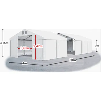 Zahradní stan Skladový stan 4x30x2m střecha PVC 560g/m2 boky PVC 500g/m2 konstrukce POLÁRNÍ Bílá Bílá Bílá
