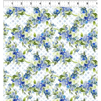 US In The Beginning 999-751 Victoria růže modrá na mřížce vícebarevná bavlněná látka patchwork