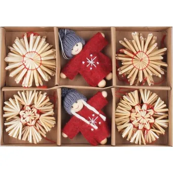 Slaměné ozdoby se skřítky na zavěšení 6 cm, 18 ks