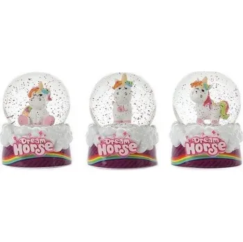 Vánoční dekorace Teddies Sněhová koule/Těžítko jednorožec kůň 7cm 3 druhy v krabičce 11x13x11cm