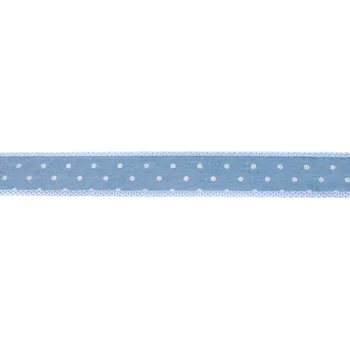 Stuha Džínová stuha v modré barvě s potiskem punítků 43081