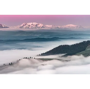 Fototapeta DIMEX | Vliesová fototapeta Krajina v mlze MS-5-1847 | 375 x 250 cm| bílá, šedá, růžová + Vliesová fototapeta na stěnu DIMEX Krajina v mlze MS51847 v rozměru 375 x 250 cm + lepidlo zdarma