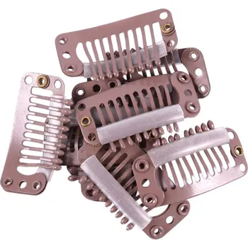 Clip in sponka 3,3 cm rovná s 9 zuby - světle hnědá barva