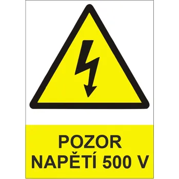 samolepka Pozor napětí 500 V samolepka