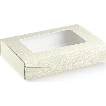 Dárková krabička Krabice na cukroví s průhledem 240x160 v.50mm (kůže bílá) 1 ks krabička