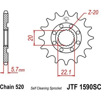 Řetězová sada pro motocykl Řetězové kolečko JT JTF 1590-13SC 13 zubů, 520 Samočistící, Nízká hmotnost