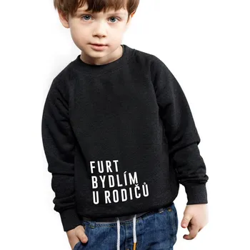 Dívčí mikina Dětská MIKINA (classic) Furt bydlím u rodičů Velikost: 3/4 roky, Potisk: Bílý, Barva MIKINY: černá