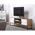 TV skříň ze světlého dřeva s bílým kovovým rámem 55 x 150 cm obdélníkový TV stojan se 2 policemi a dveřmi moderní Beliani
