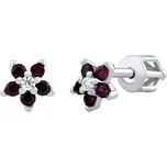 Stříbrné náušnice kytičky Saskia se syntetickým rubínem a Briliance Zirconia SILVEGOB70459BDR