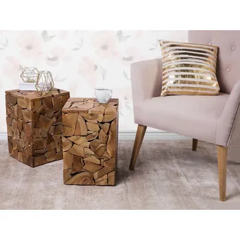 Konferenční stolek Odkládací stolek z teakového dřeva hnědý 30 x 30 cm matný multifunkční dřevěný mozaikový čtvercový venkovský styl Beliani