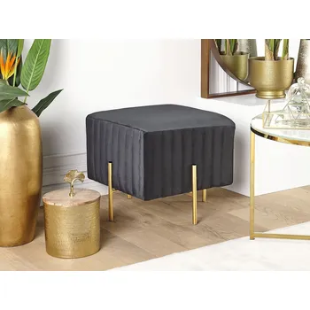 Taburet Taburet Černý Sametový Čalouněný Zlaté Kovové Nohy 48 cm Čtvercové Sedadlo Glamour Beliani