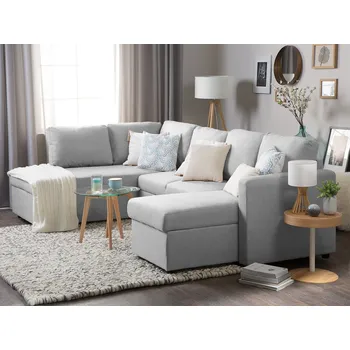 Pohovka pohovka Rohová , světle šedá , s moderním polštářem Beliani