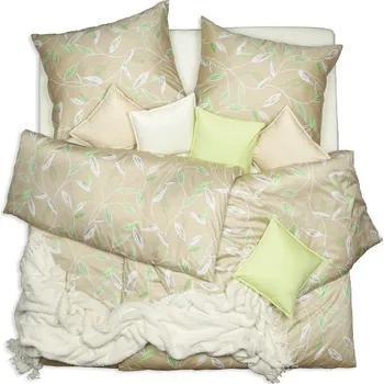 Povlečení SCANquilt povlečení SATÉN PLUS lístky béžovozelená 140 x 200/70 x 90 cm