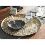 Dekorativní zlatý kovový podnos 49 cm azurový kulatý talíř Beliani