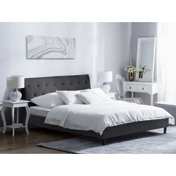 Postel postel Tmavě šedá čalouněná 180 x 200 cm s rámem a prošívanou čelo postele Beliani