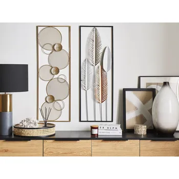 Nástěnná dekorace zlatá 31 x 90 cm kovový kruh tvar kombinace obdélníkového moderního designu předsíň obývacího pokoje Beliani