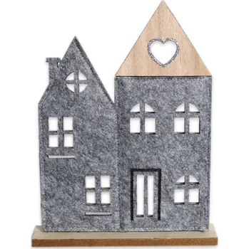 Vánoční dekorace Domek filc/dřevo 23cm šedá (551044)
