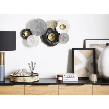 Nástěnné svítidlo Nástěnné dekorační kruhy černé a stříbrné kovové nástěnné umění moderní styl Beliani