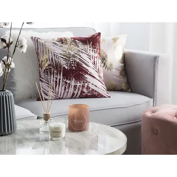 Dekorativní polštářek Sada 2 dekorativních polštářů vínové Palmový list vzor 45 x 45 cm květinový motiv fólie tisk glamour dekor doplňky Beliani