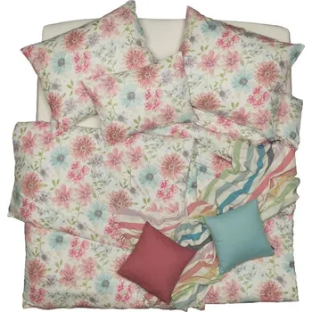 Povlečení SCANquilt povlečení FLANEL květy smetanovopastelová 140 x 200/70 x 90 cm