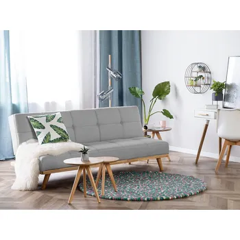 Pohovka Světle šedá sklopná třímístná čalouněná pohovka do obývacího pokoje s dřevěnými nohami na spaní Beliani