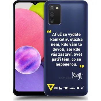 Pouzdro na mobilní telefon Picasee silikonový průhledný obal pro Samsung Galaxy A03s A037G - Kazma - SVĚT PATŘÍ TĚM, CO SE NEPOSEROU
