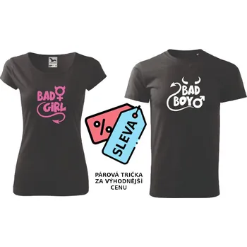 LORD OF PIXELS Trička pro páry Bad Girl a Bad Boy Barva: Černá, Dámská velikost: 2XL, Pánská velikost: 4XL