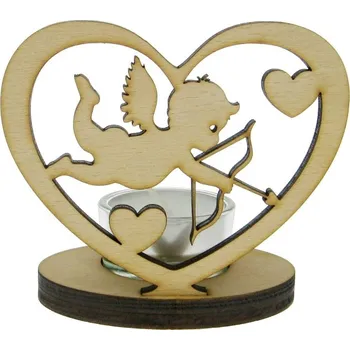 Svícen Dřevěný svícen s Amorem srdce 10 cm (Svícen ze dřeva amor)