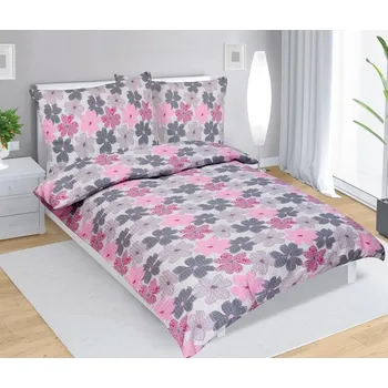 Povlečení Povlečení krepové prodloužené 140x220, 70x90 cm květy růžové