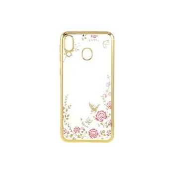 Pouzdro na mobilní telefon Silikonový obal na Samsung Galaxy M20 - květy zlaté