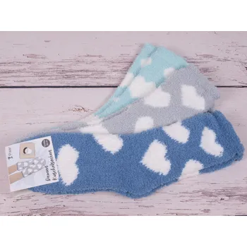 Dámské ponožky Ponožky Kuschel Soxx peříčko hebké SADA 3 PÁRŮ modré šedé tyrkys se srdíčky uni vel. velikosti ponožek: 23-28 ( EUR vel. 35-42)