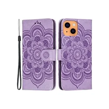 Pouzdro na mobilní telefon Knížkové pouzdro obal iPhone 13 mini - květ mandala fialová